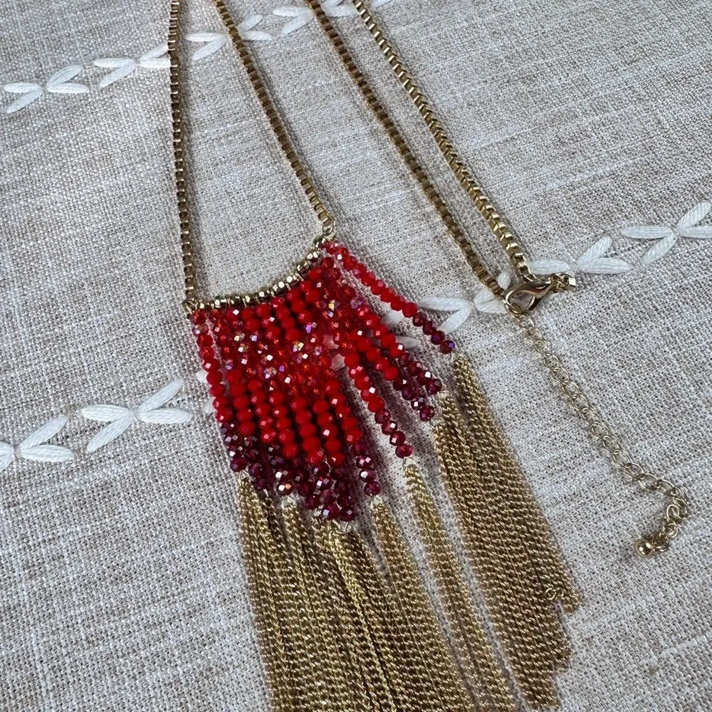 Elegant Red and Gold Glass Beaded Necklace
